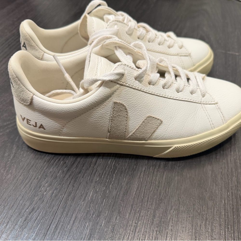 Veja Leather Sneakers in Off-White with Beige Accents